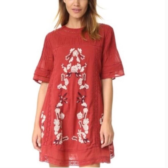 Free People Dresses & Skirts - Free People Perfectly Victorian Embroidered Mini Dress | Size Medium